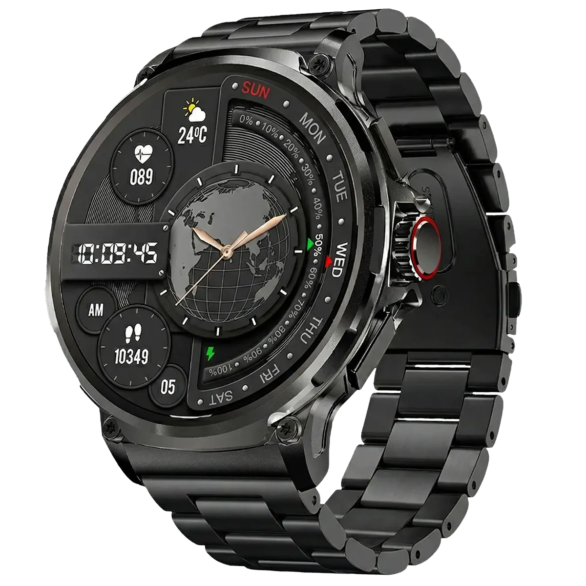 Montre connectée Pulse, finition noire et bracelet en acier